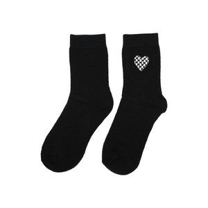 Checkered Heart Crew Socks - Black/White - DRIKOR